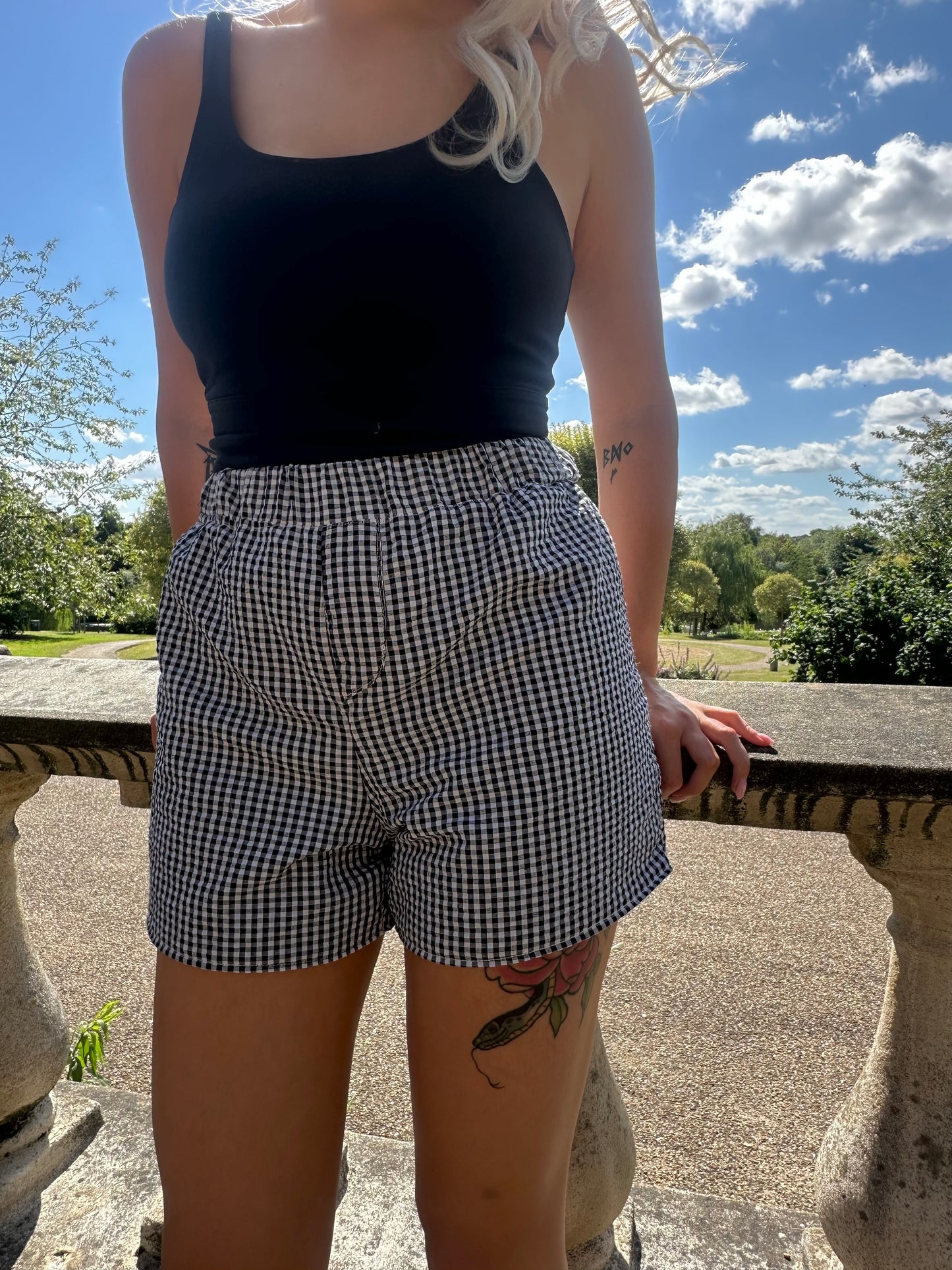 Black Gingham Reversible Shorts