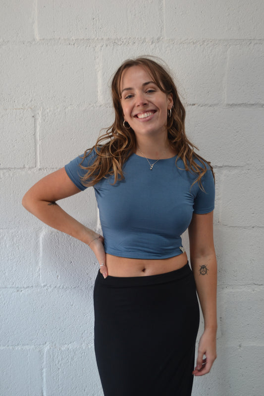 Blue Reversible Cropped T-Shirt